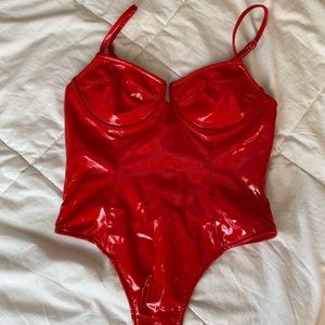 Red latex fashion nova bodysuit